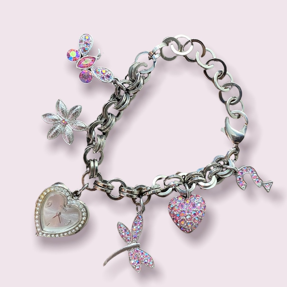Guess Charms Chainlink Bracelet Charm Watch Pink couture coquette